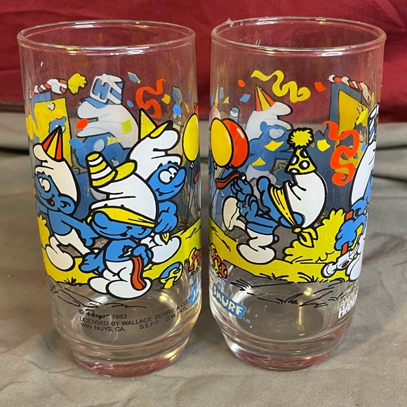 Vintage 1983 Peyo Smurfs Handy The Handyman Smurf 16oz Drinking Glass - Picture 3 of 7